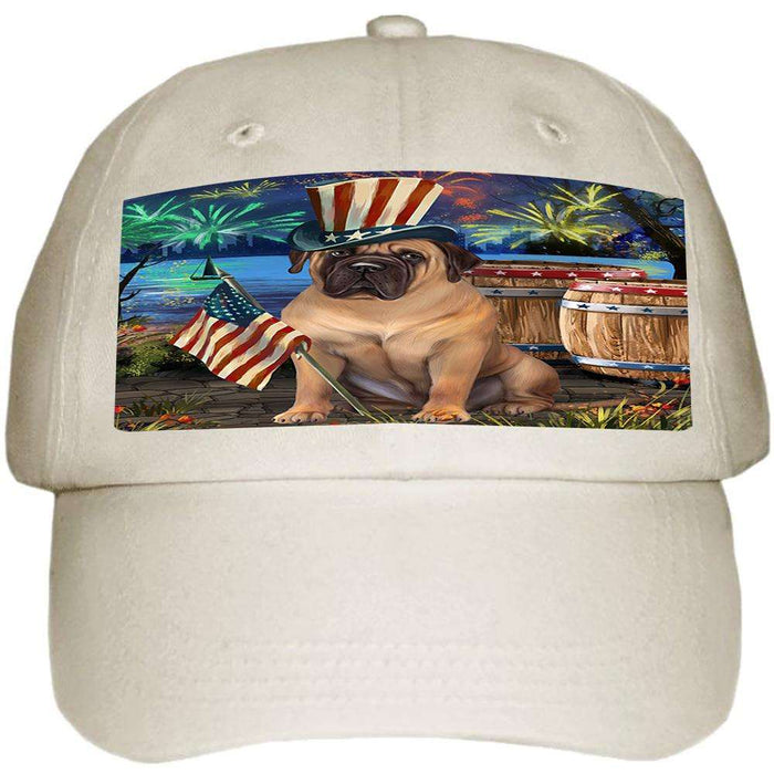 4th of July Independence Day Fireworks Bullmastiff Dog at the Lake Ball Hat Cap HAT56565