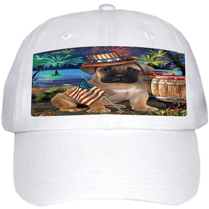 4th of July Independence Day Fireworks Bullmastiff Dog at the Lake Ball Hat Cap HAT56568