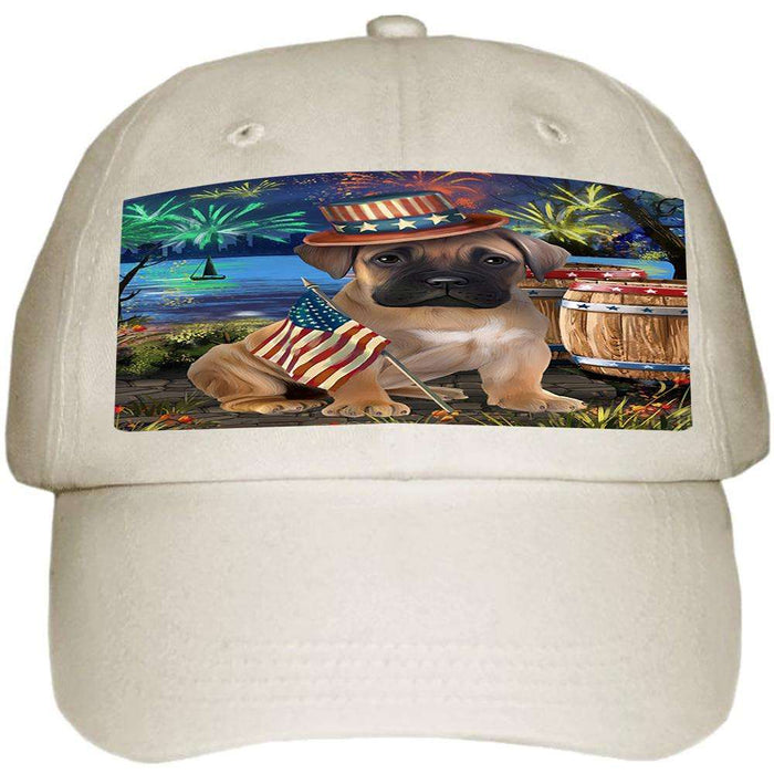 4th of July Independence Day Fireworks Bullmastiff Dog at the Lake Ball Hat Cap HAT56568