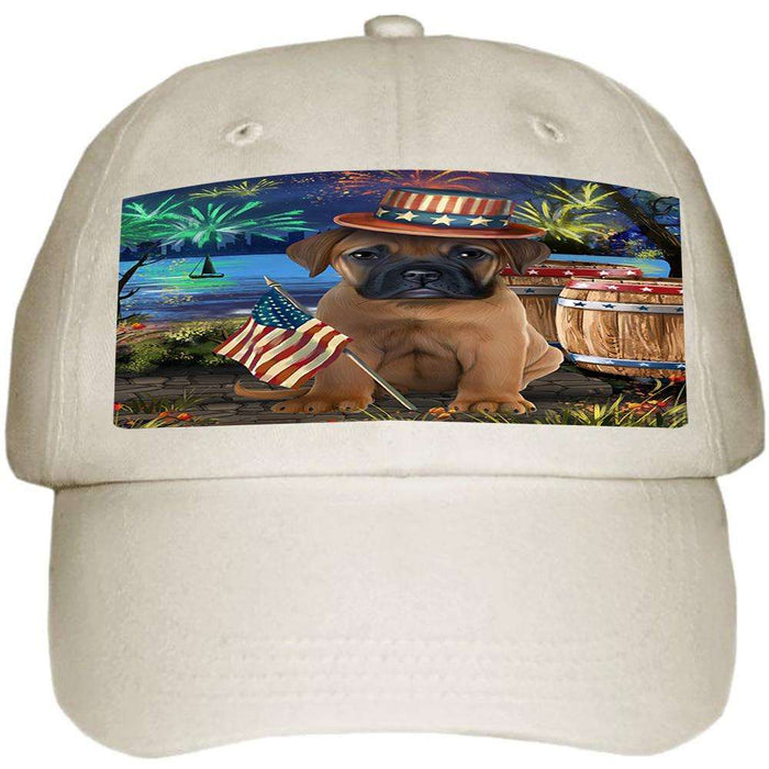 4th of July Independence Day Fireworks Bullmastiff Dog at the Lake Ball Hat Cap HAT56571