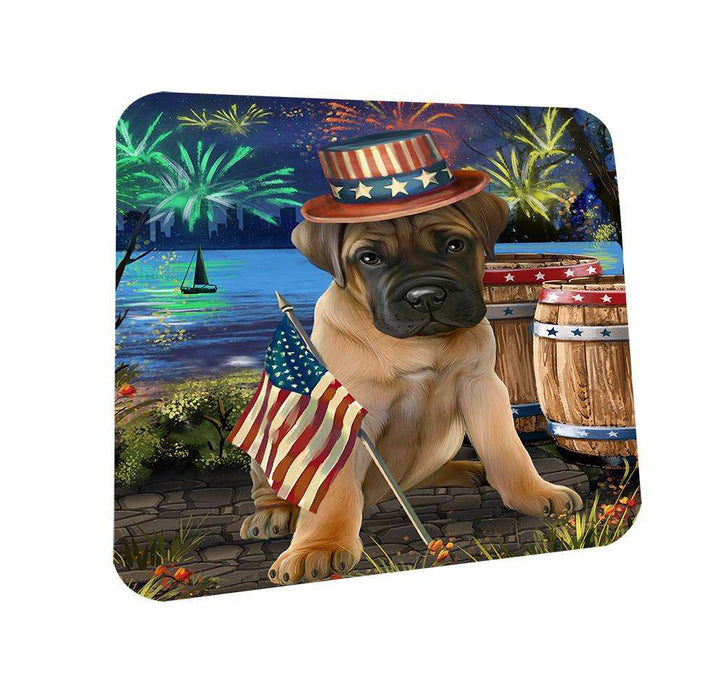 4th of July Independence Day Fireworks Bullmastiff Dog at the Lake Coasters Set of 4 CST50901