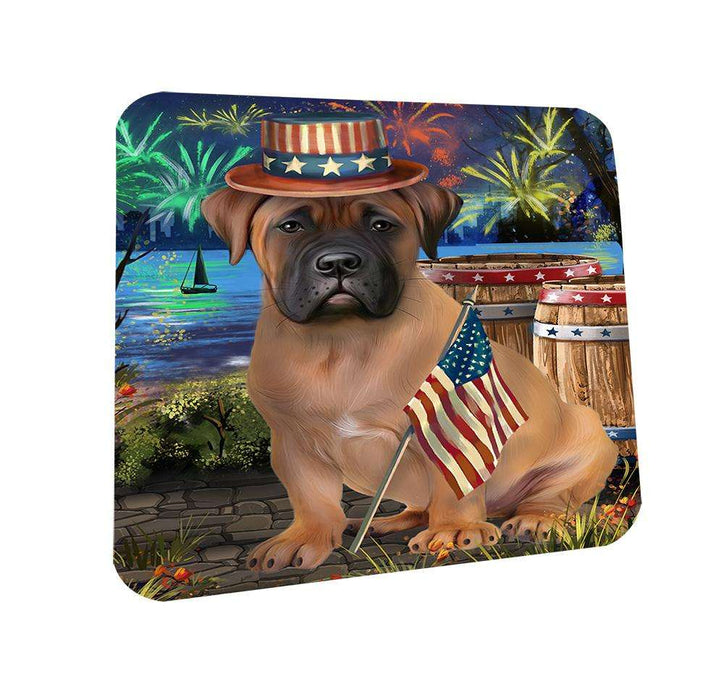 4th of July Independence Day Fireworks Bullmastiff Dog at the Lake Coasters Set of 4 CST50902