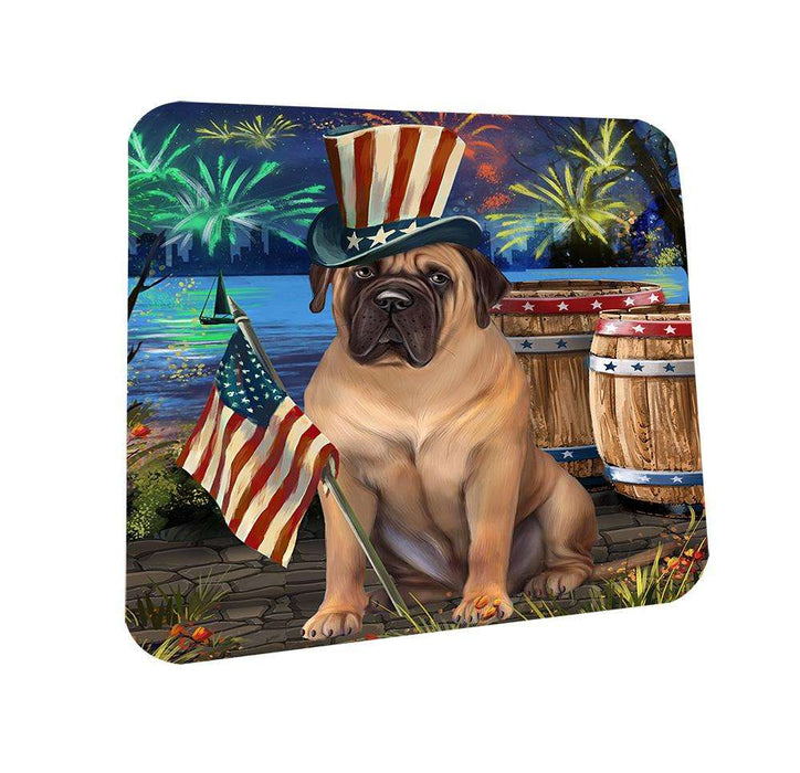 4th of July Independence Day Fireworks Bullmastiff Dog at the Lake Coasters Set of 4 CST50903