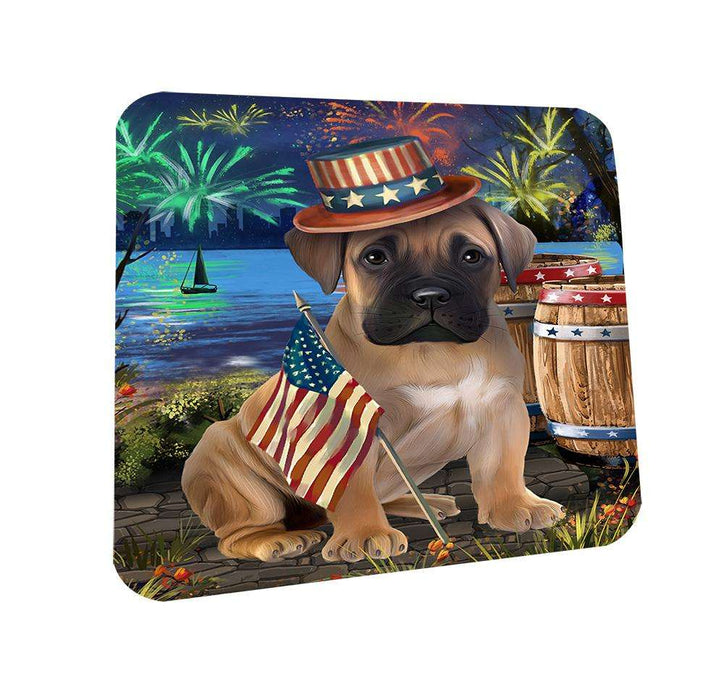 4th of July Independence Day Fireworks Bullmastiff Dog at the Lake Coasters Set of 4 CST50904