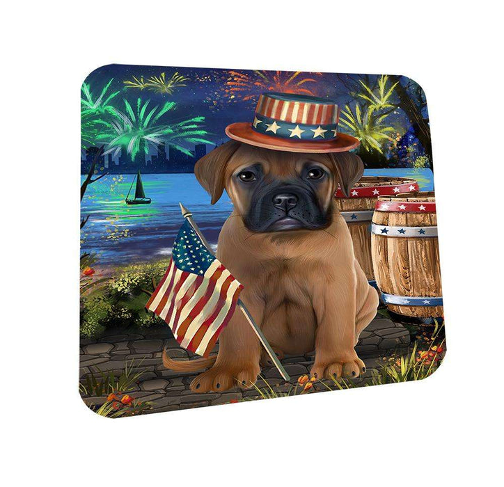 4th of July Independence Day Fireworks Bullmastiff Dog at the Lake Coasters Set of 4 CST50905