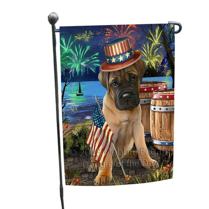 4th of July Independence Day Fireworks  Bullmastiff Dog at the Lake Garden Flag GFLG50864