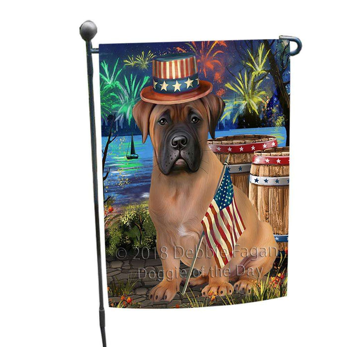 4th of July Independence Day Fireworks  Bullmastiff Dog at the Lake Garden Flag GFLG50865