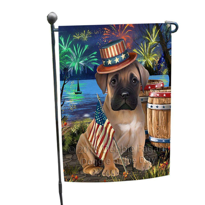 4th of July Independence Day Fireworks  Bullmastiff Dog at the Lake Garden Flag GFLG50867