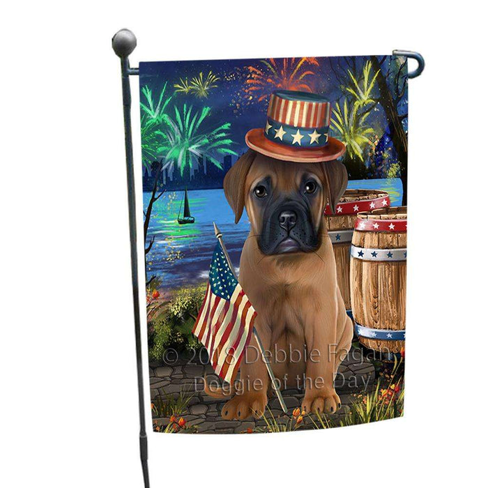 4th of July Independence Day Fireworks  Bullmastiff Dog at the Lake Garden Flag GFLG50868