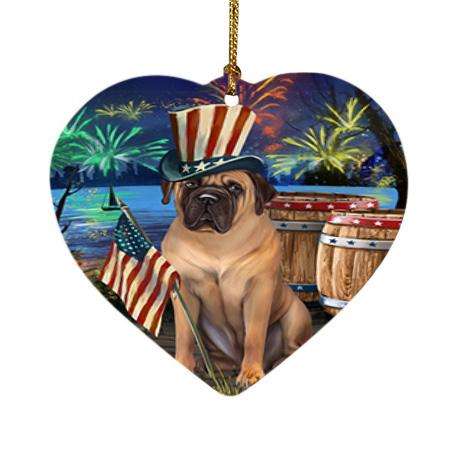 4th of July Independence Day Fireworks Bullmastiff Dog at the Lake Heart Christmas Ornament HPOR50944