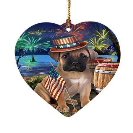 4th of July Independence Day Fireworks Bullmastiff Dog at the Lake Heart Christmas Ornament HPOR50945