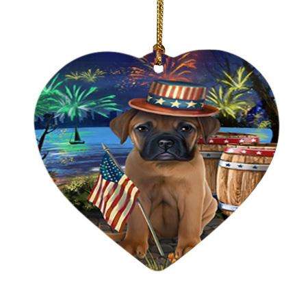 4th of July Independence Day Fireworks Bullmastiff Dog at the Lake Heart Christmas Ornament HPOR50946