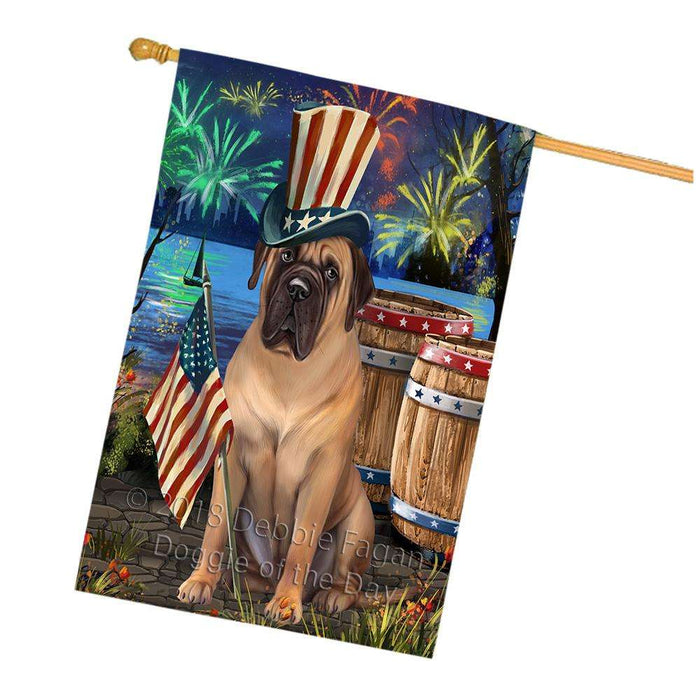 4th of July Independence Day Fireworks  Bullmastiff Dog at the Lake House Flag FLG51002