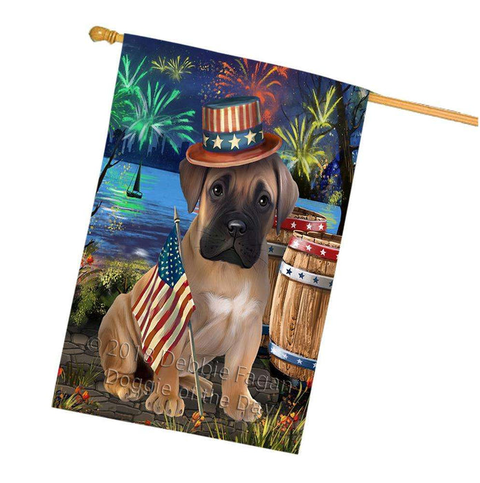 4th of July Independence Day Fireworks  Bullmastiff Dog at the Lake House Flag FLG51003