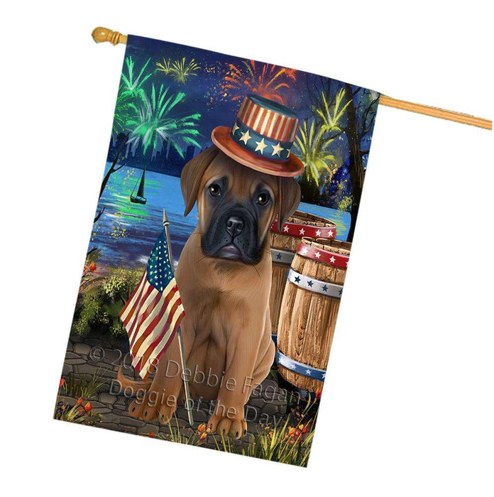 4th of July Independence Day Fireworks  Bullmastiff Dog at the Lake House Flag FLG51004