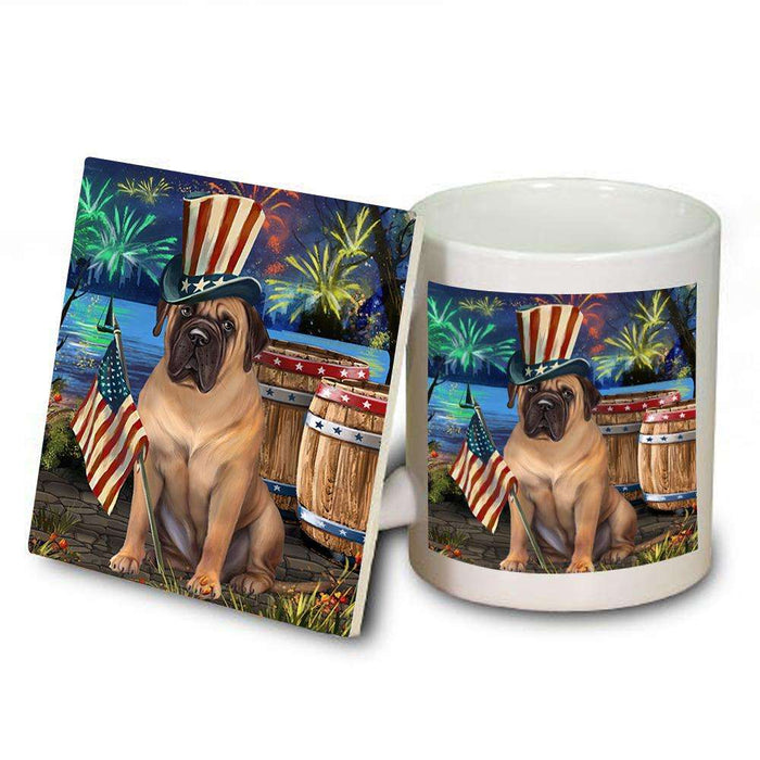 4th of July Independence Day Fireworks Bullmastiff Dog at the Lake Mug and Coaster Set MUC50936