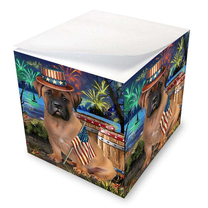 4th of July Independence Day Fireworks Bullmastiff Dog at the Lake Note Cube NOC50943