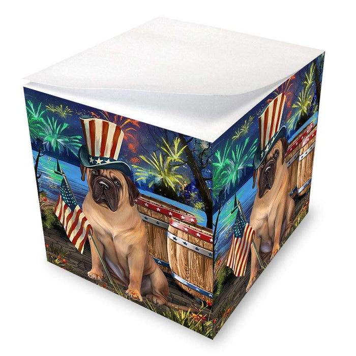 4th of July Independence Day Fireworks Bullmastiff Dog at the Lake Note Cube NOC50944