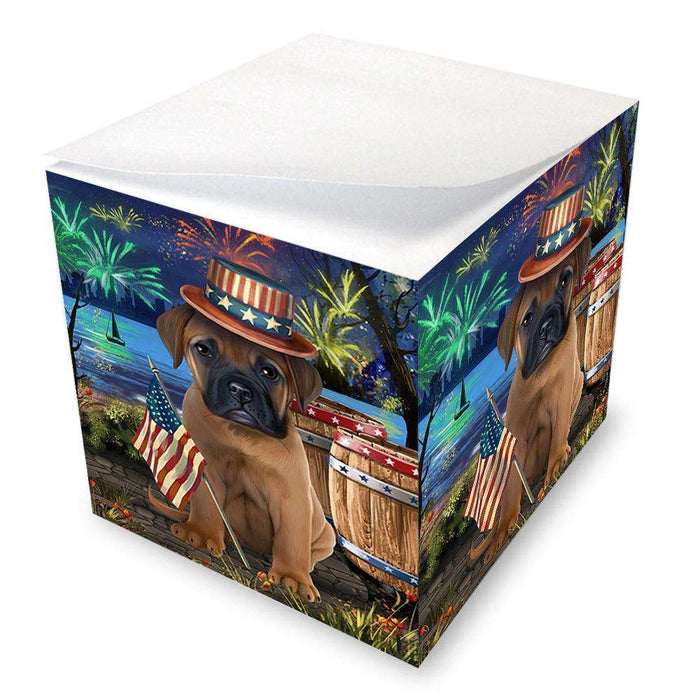 4th of July Independence Day Fireworks Bullmastiff Dog at the Lake Note Cube NOC50946