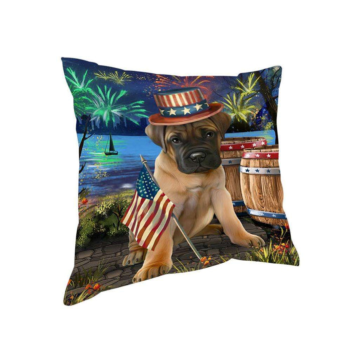 4th of July Independence Day Fireworks Bullmastiff Dog at the Lake Pillow PIL59832