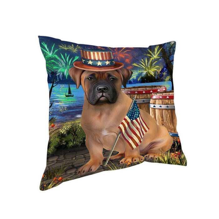 4th of July Independence Day Fireworks Bullmastiff Dog at the Lake Pillow PIL59836