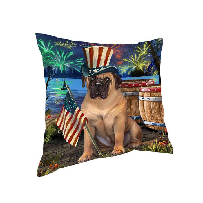 4th of July Independence Day Fireworks Bullmastiff Dog at the Lake Pillow PIL59840
