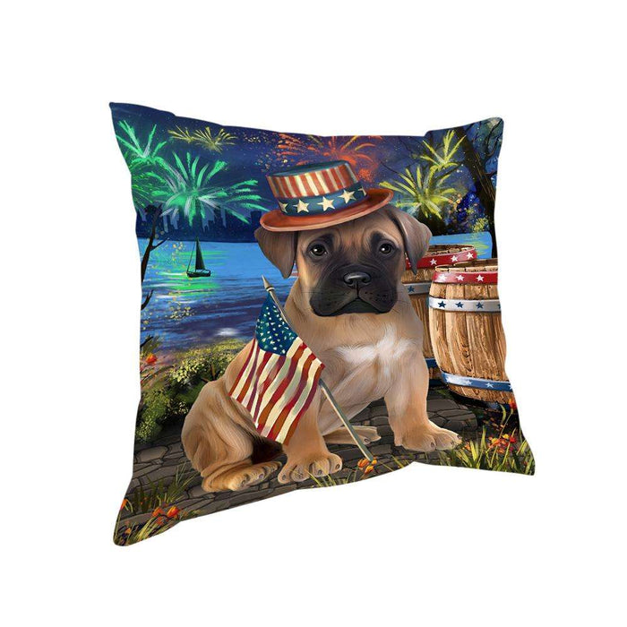 4th of July Independence Day Fireworks Bullmastiff Dog at the Lake Pillow PIL59844