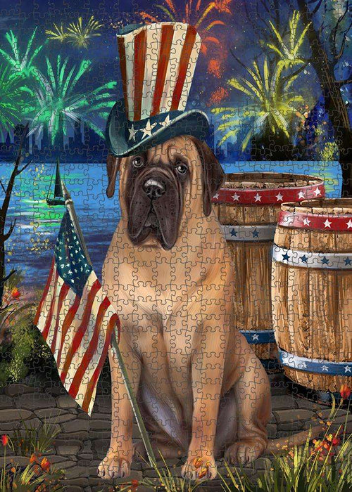 4th of July Independence Day Fireworks Bullmastiff Dog at the Lake Puzzle with Photo Tin PUZL56694