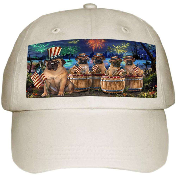 4th of July Independence Day Fireworks Bullmastiffs at the Lake Ball Hat Cap HAT56799