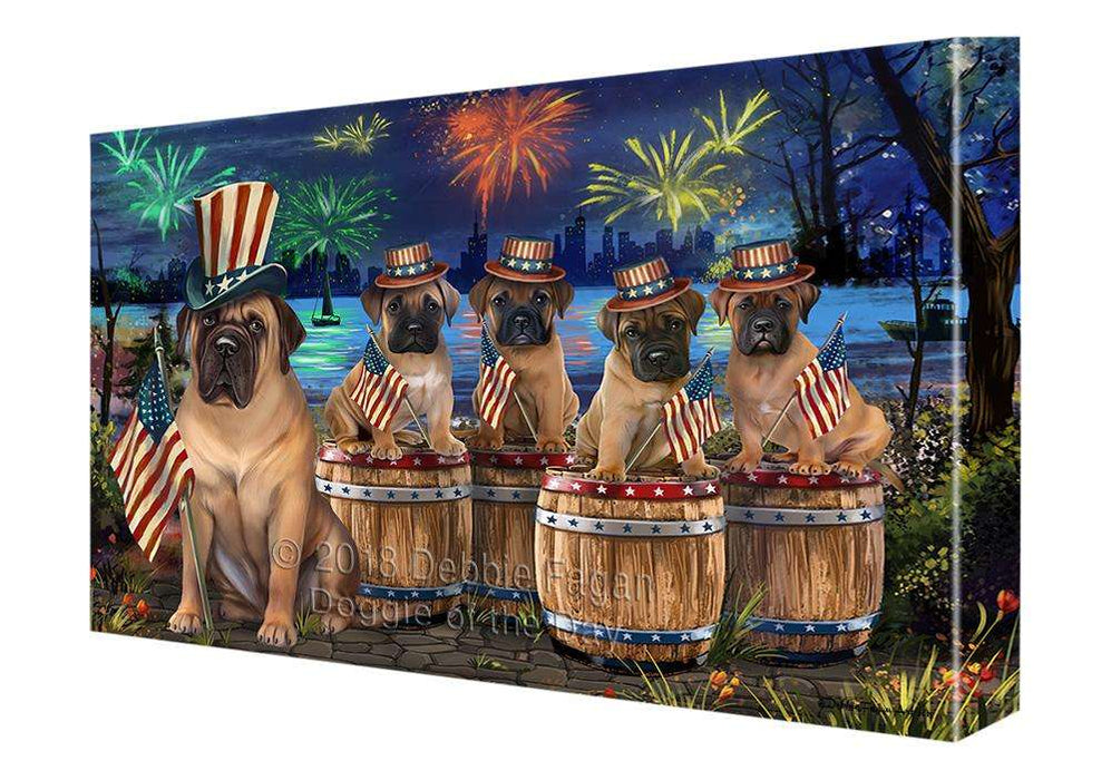 4th of July Independence Day Fireworks Bullmastiffs at the Lake Canvas Print Wall Art Décor CVS75788