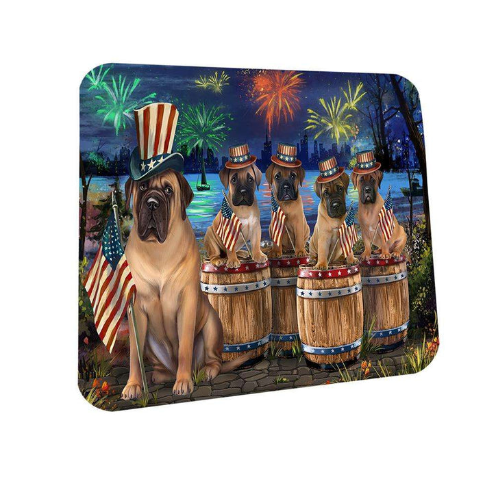 4th of July Independence Day Fireworks Bullmastiffs at the Lake Coasters Set of 4 CST50981