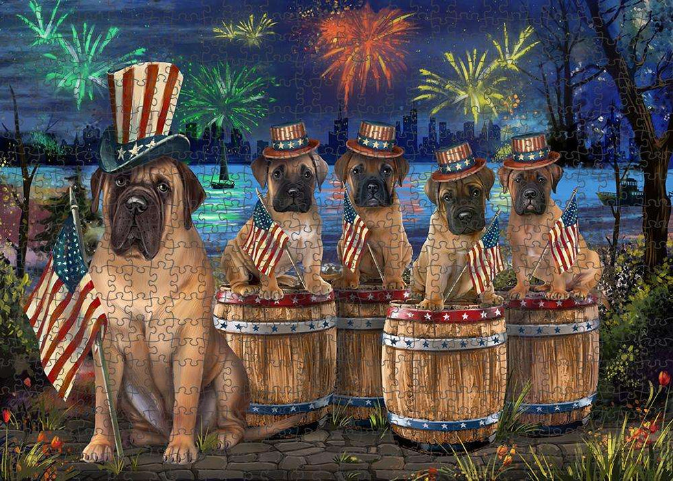 4th of July Independence Day Fireworks Bullmastiffs at the Lake Puzzle with Photo Tin PUZL56928