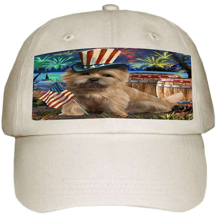 4th of July Independence Day Fireworks Cairn Terrier Dog at the Lake Ball Hat Cap HAT56574
