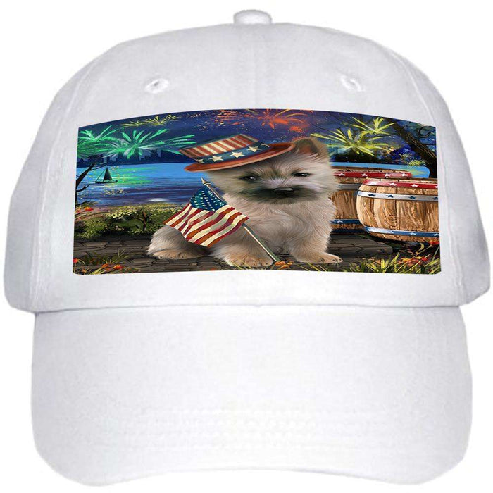 4th of July Independence Day Fireworks Cairn Terrier Dog at the Lake Ball Hat Cap HAT56580