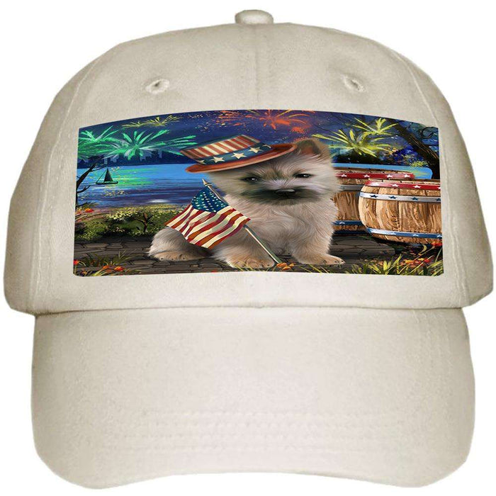 4th of July Independence Day Fireworks Cairn Terrier Dog at the Lake Ball Hat Cap HAT56580
