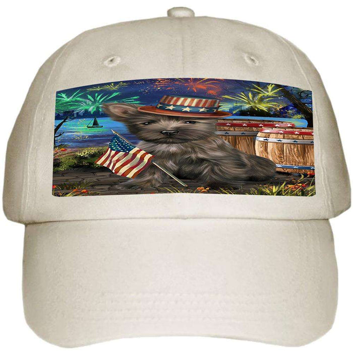 4th of July Independence Day Fireworks Cairn Terrier Dog at the Lake Ball Hat Cap HAT56583