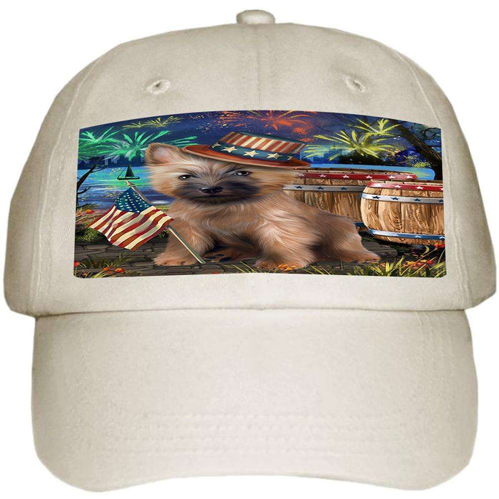 4th of July Independence Day Fireworks Cairn Terrier Dog at the Lake Ball Hat Cap HAT56586