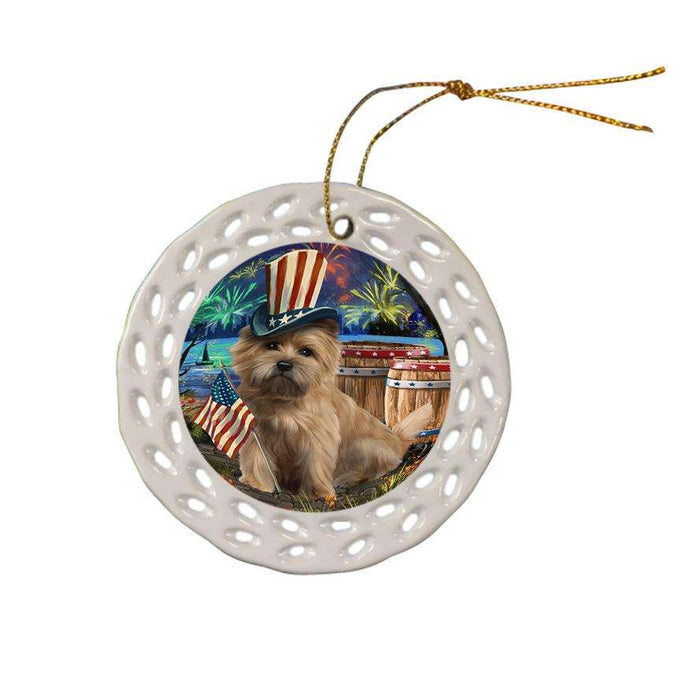 4th of July Independence Day Fireworks Cairn Terrier Dog at the Lake Ceramic Doily Ornament DPOR50947