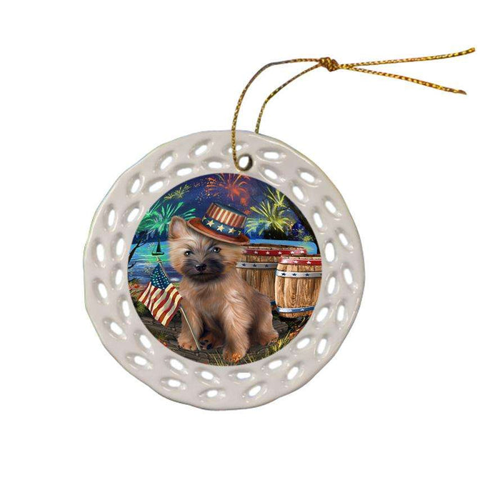 4th of July Independence Day Fireworks Cairn Terrier Dog at the Lake Ceramic Doily Ornament DPOR50951