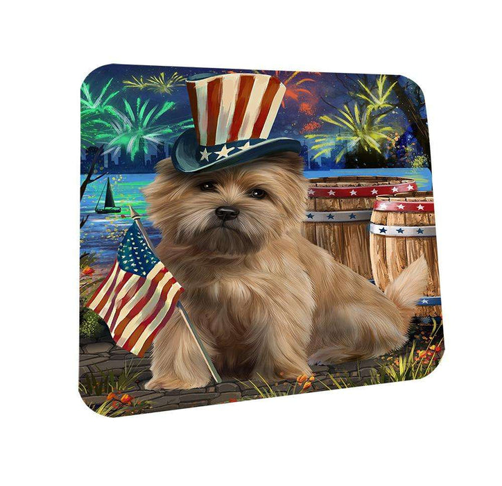4th of July Independence Day Fireworks Cairn Terrier Dog at the Lake Coasters Set of 4 CST50906