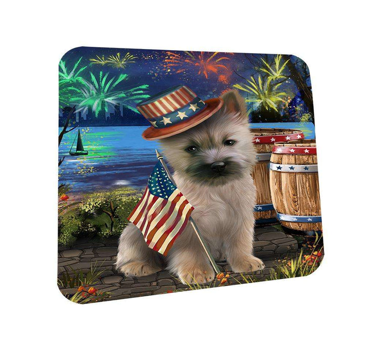 4th of July Independence Day Fireworks Cairn Terrier Dog at the Lake Coasters Set of 4 CST50908