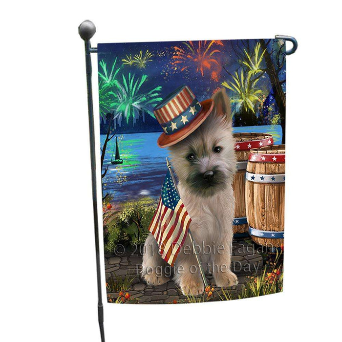 4th of July Independence Day Fireworks  Cairn Terrier Dog at the Lake Garden Flag GFLG50871