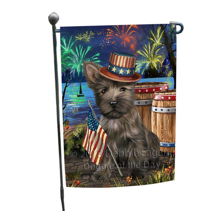 4th of July Independence Day Fireworks  Cairn Terrier Dog at the Lake Garden Flag GFLG50872