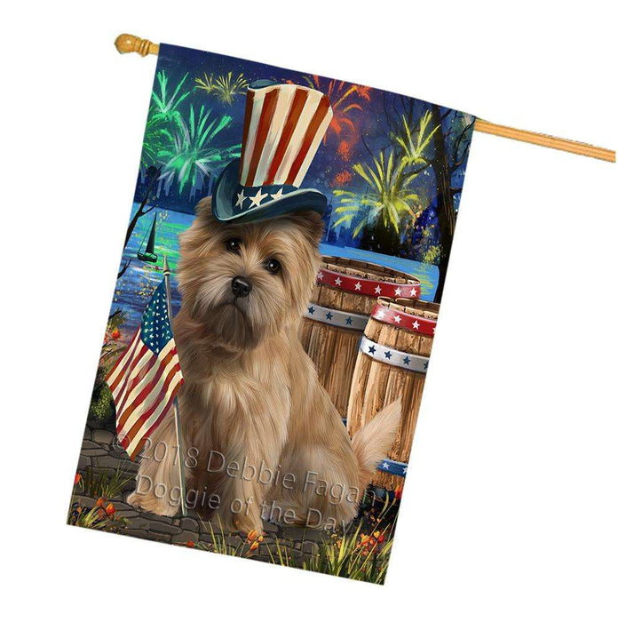 4th of July Independence Day Fireworks  Cairn Terrier Dog at the Lake House Flag FLG51005