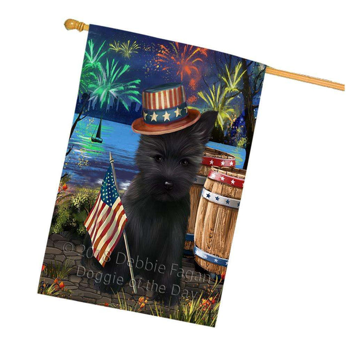 4th of July Independence Day Fireworks  Cairn Terrier Dog at the Lake House Flag FLG51006