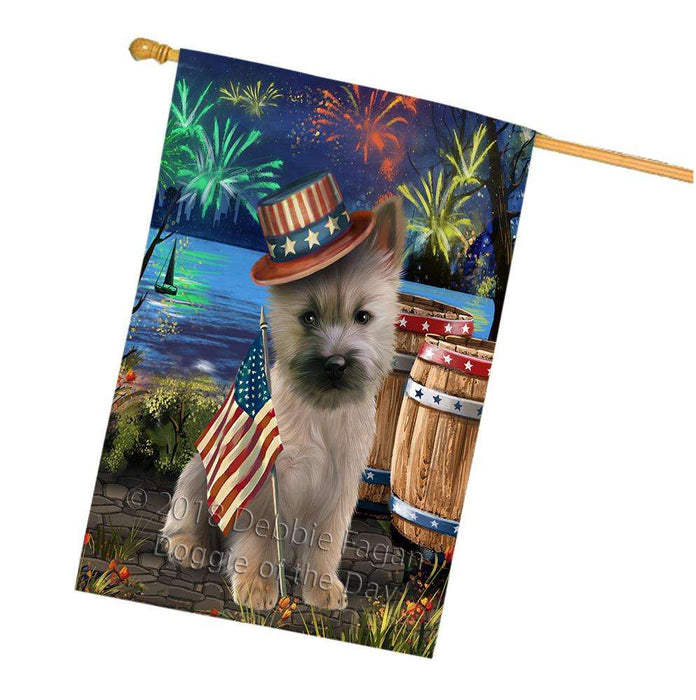 4th of July Independence Day Fireworks  Cairn Terrier Dog at the Lake House Flag FLG51007