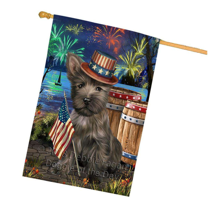 4th of July Independence Day Fireworks  Cairn Terrier Dog at the Lake House Flag FLG51008