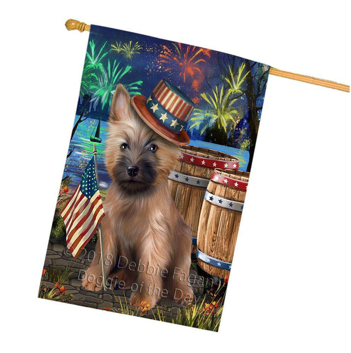 4th of July Independence Day Fireworks  Cairn Terrier Dog at the Lake House Flag FLG51009