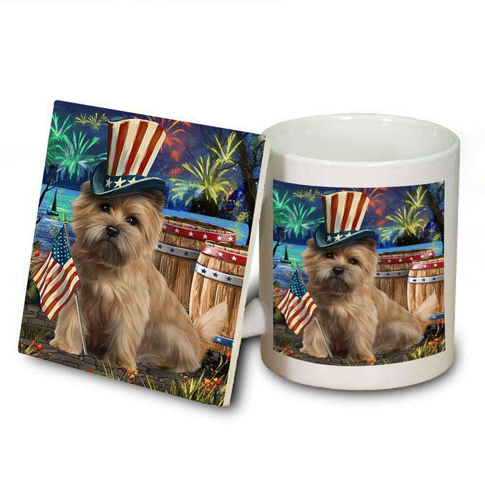 4th of July Independence Day Fireworks Cairn Terrier Dog at the Lake Mug and Coaster Set MUC50939