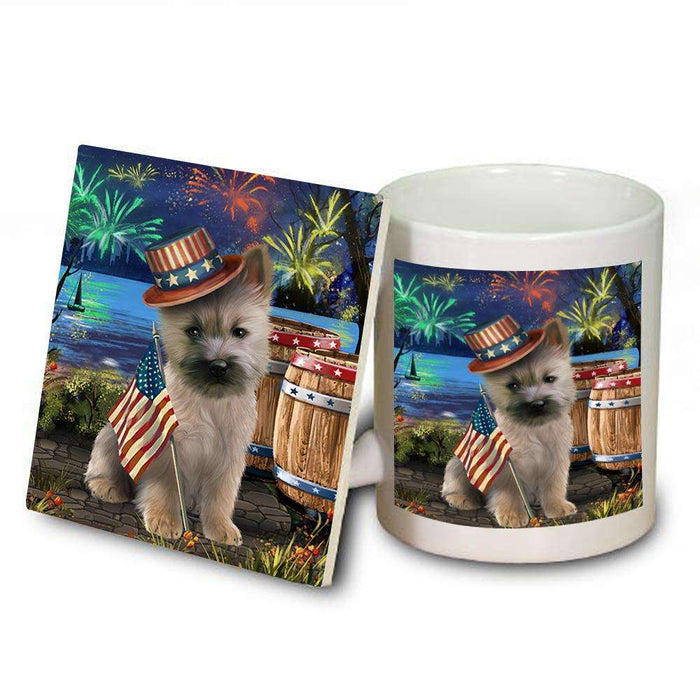 4th of July Independence Day Fireworks Cairn Terrier Dog at the Lake Mug and Coaster Set MUC50941